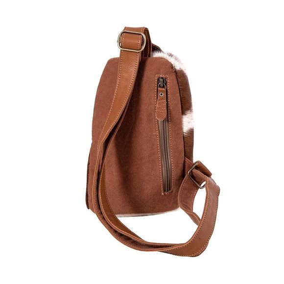Sling Bag - Western Upcycled Canvas Hairon Leather Crossbody - Uwu >:( - Picture 3 of 6